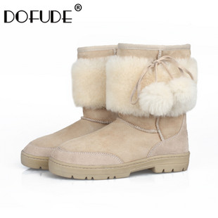 DOFUDE 正品 新款 雪地靴 中筒靴 羊皮毛一体 时尚可爱 特价女靴